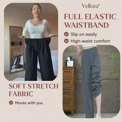 Vellora -  High Waisted Side Pocket Wide Leg Waffle Work Pants