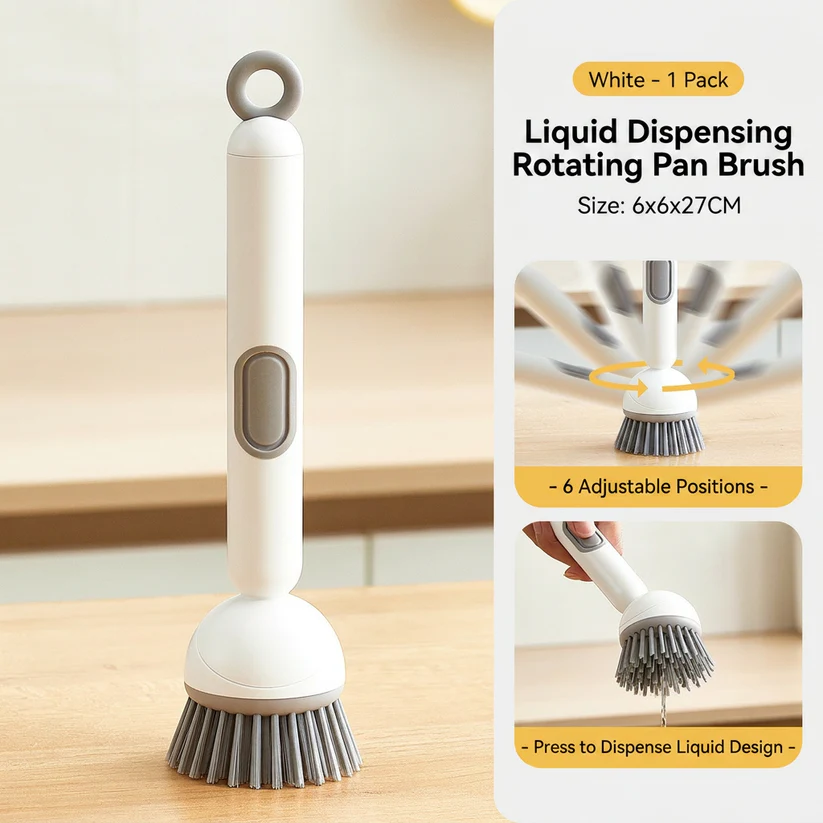🔥Last Day 50% OFF🧼Liquid Dispensing Pan Brush | Rotatable 6 Angles・Press Soap Design・Labor-Saving Clean