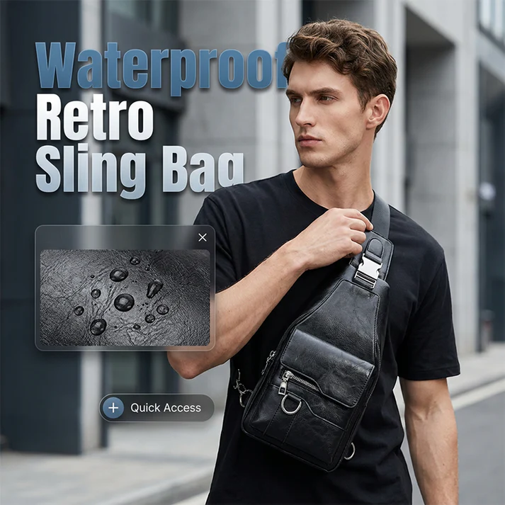 🎒 50% OFF NOW! 🧳Men's Retro Waterproof Faux Leather Sling Chest Bag – Water-Resistant, Intelligent Storage & Ergonomic Comfort
