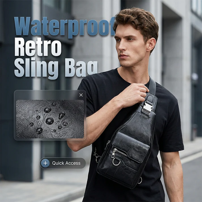🎒 50% OFF NOW! 🧳Men's Retro Waterproof Faux Leather Sling Chest Bag – Water-Resistant, Intelligent Storage & Ergonomic Comfort