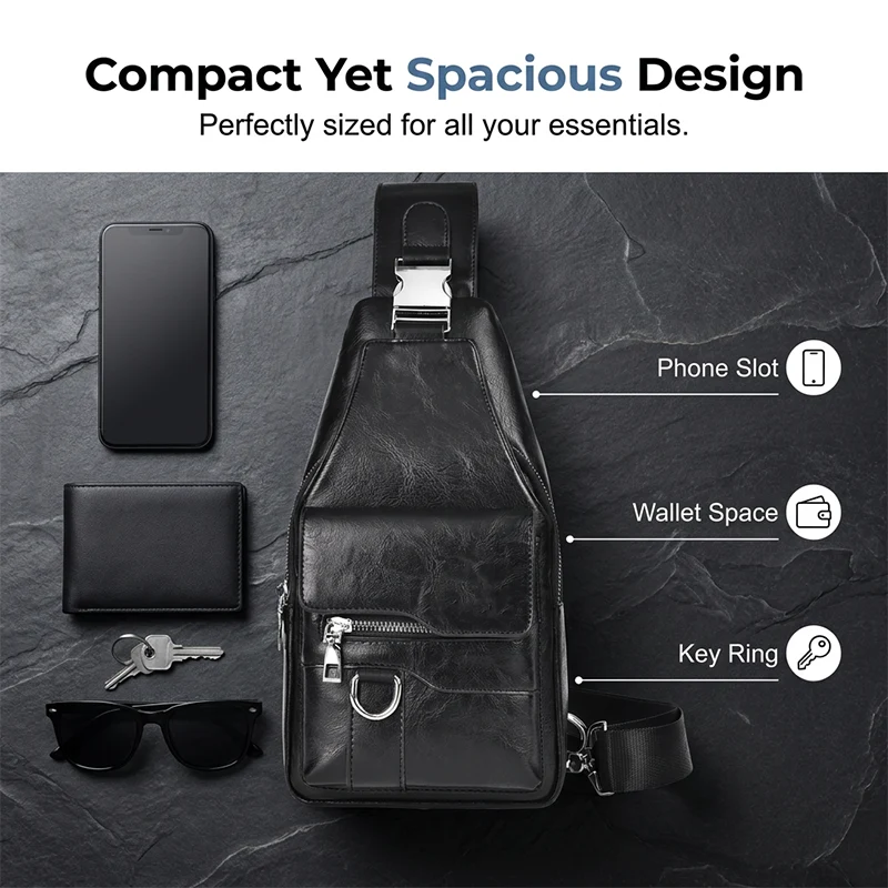 🎒 50% OFF NOW! 🧳Men's Retro Waterproof Faux Leather Sling Chest Bag – Water-Resistant, Intelligent Storage & Ergonomic Comfort