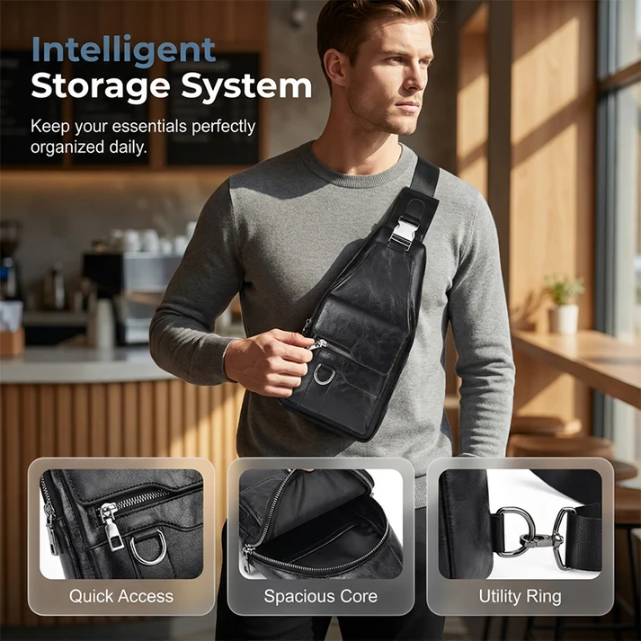 🎒 50% OFF NOW! 🧳Men's Retro Waterproof Faux Leather Sling Chest Bag – Water-Resistant, Intelligent Storage & Ergonomic Comfort