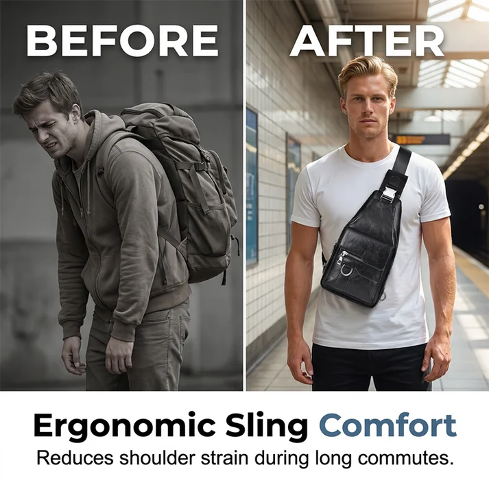 🎒 50% OFF NOW! 🧳Men's Retro Waterproof Faux Leather Sling Chest Bag – Water-Resistant, Intelligent Storage & Ergonomic Comfort