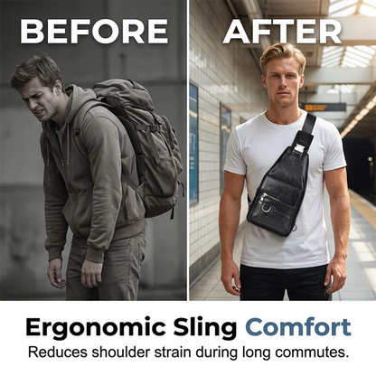 🎒 50% OFF NOW! 🧳Men's Retro Waterproof Faux Leather Sling Chest Bag – Water-Resistant, Intelligent Storage & Ergonomic Comfort